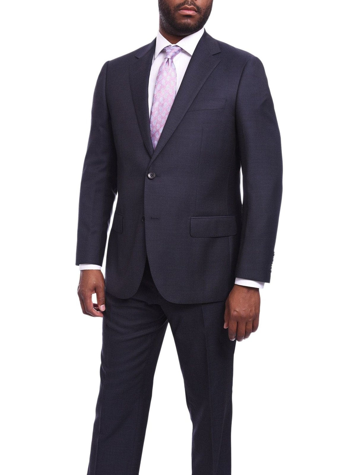 Napoli TWO PIECE SUITS Napoli Classic Fit Navy Blue Step Weave Half Canvassed Guabello Wool Suit