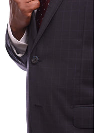 Thumbnail for Napoli TWO PIECE SUITS Napoli Classic Fit Navy Windowpane Plaid Half Canvassed Guabello Wool Suit