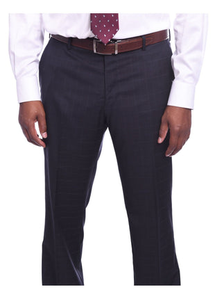 Napoli TWO PIECE SUITS Napoli Classic Fit Navy Windowpane Plaid Half Canvassed Guabello Wool Suit