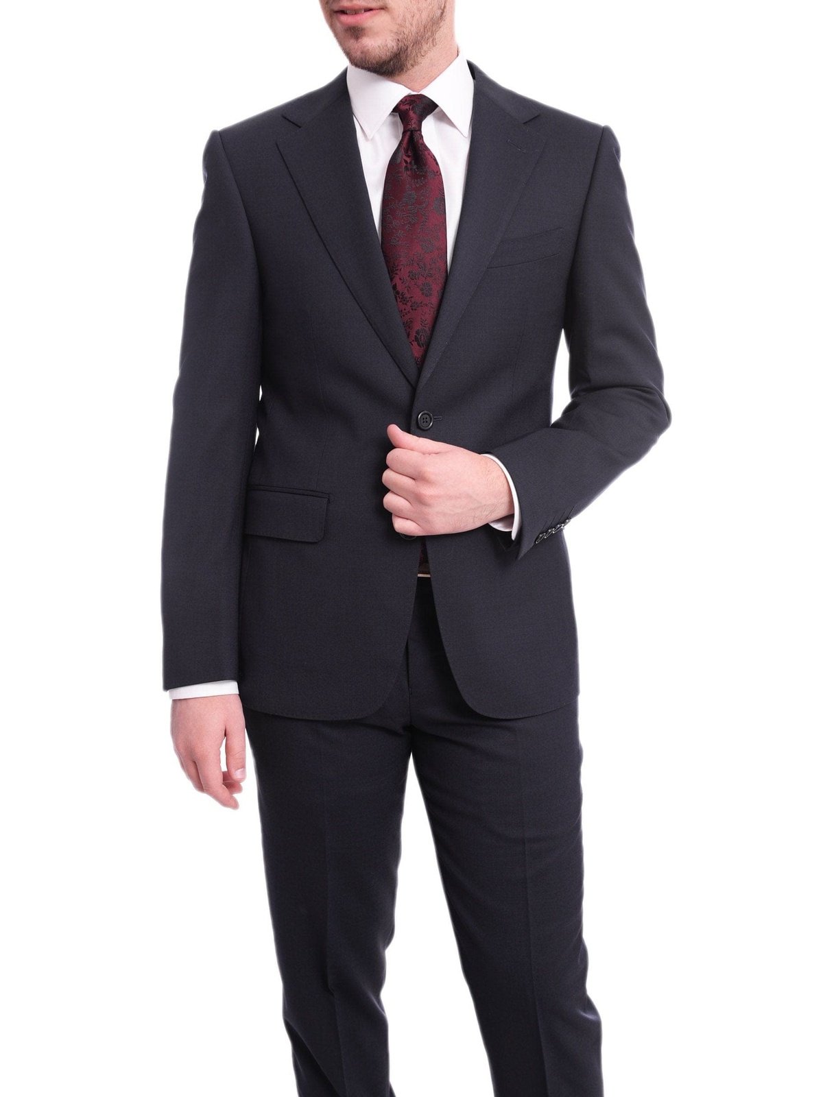 Napoli TWO PIECE SUITS Napoli Classic Fit Solid Blue Half Canvassed Two Button Wool Suit