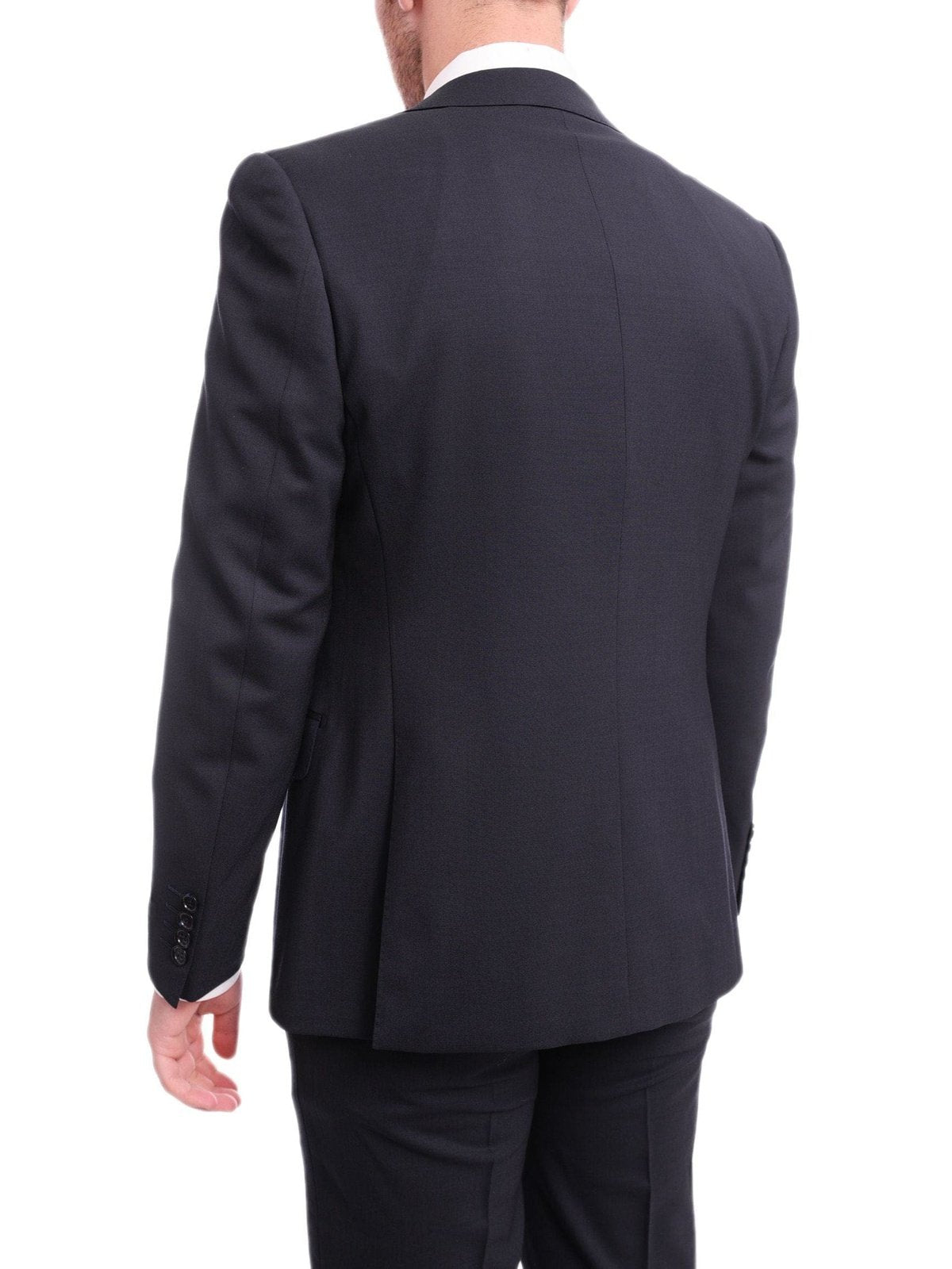 Napoli TWO PIECE SUITS Napoli Classic Fit Solid Blue Half Canvassed Two Button Wool Suit