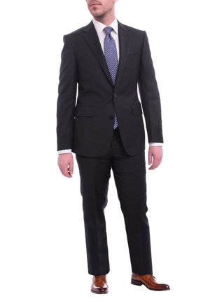 Napoli TWO PIECE SUITS Napoli Classic Fit Solid Navy Blue Two Button Half Canvassed Wool Cashmere Suit