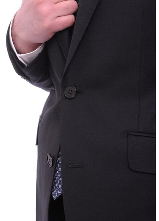 Napoli TWO PIECE SUITS Napoli Classic Fit Solid Navy Blue Two Button Half Canvassed Wool Cashmere Suit