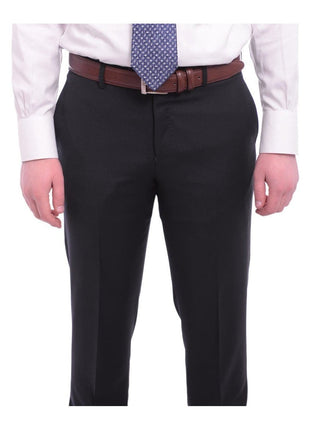 Napoli TWO PIECE SUITS Napoli Classic Fit Solid Navy Blue Two Button Half Canvassed Wool Cashmere Suit