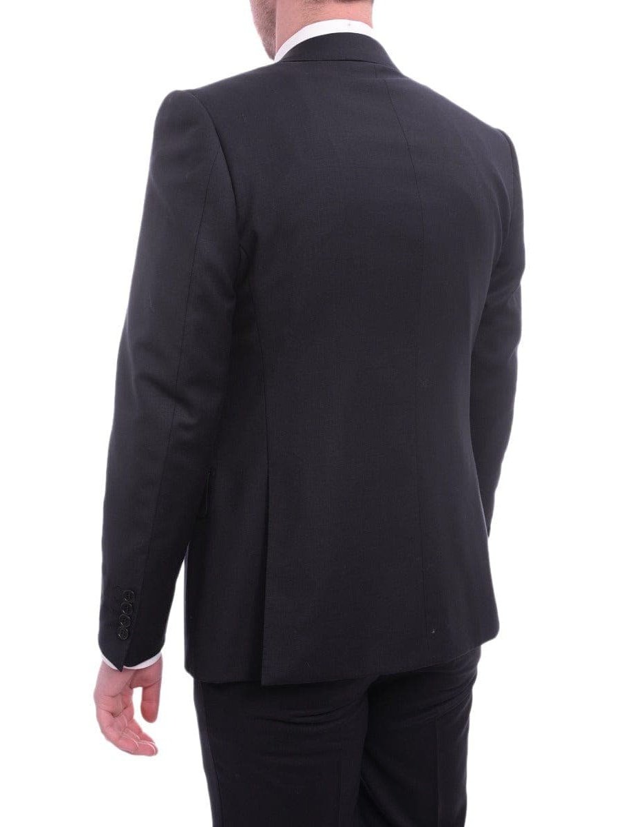 Napoli TWO PIECE SUITS Napoli Classic Fit Solid Navy Blue Two Button Half Canvassed Wool Cashmere Suit
