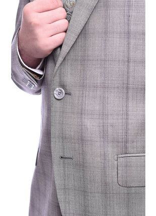 Napoli TWO PIECE SUITS Napoli Classic Fit Taupe Plaid Half Canvassed Tallia Delfino Wool Suit