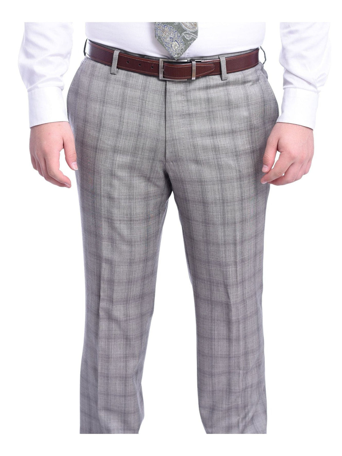 Napoli TWO PIECE SUITS Napoli Classic Fit Taupe Plaid Half Canvassed Tallia Delfino Wool Suit