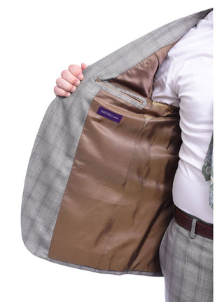 Napoli TWO PIECE SUITS Napoli Classic Fit Taupe Plaid Half Canvassed Tallia Delfino Wool Suit