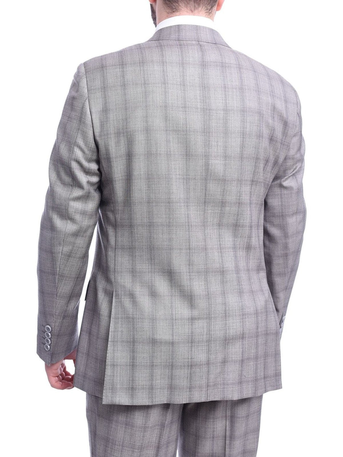 Napoli TWO PIECE SUITS Napoli Classic Fit Taupe Plaid Half Canvassed Tallia Delfino Wool Suit
