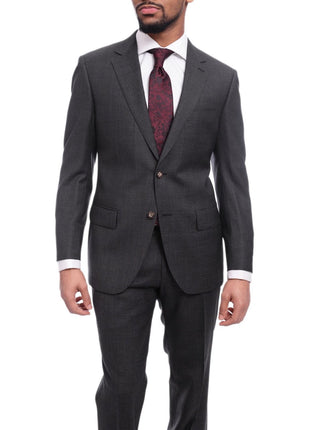 Napoli TWO PIECE SUITS Napoli Classic Fit Textured Charcoal Gray Two Button Half Canvassed Wool Suit