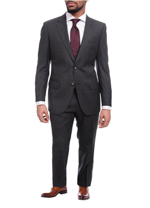 Napoli TWO PIECE SUITS Napoli Classic Fit Textured Charcoal Gray Two Button Half Canvassed Wool Suit