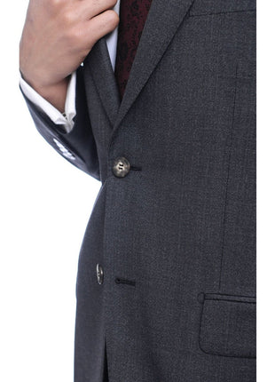 Napoli TWO PIECE SUITS Napoli Classic Fit Textured Charcoal Gray Two Button Half Canvassed Wool Suit