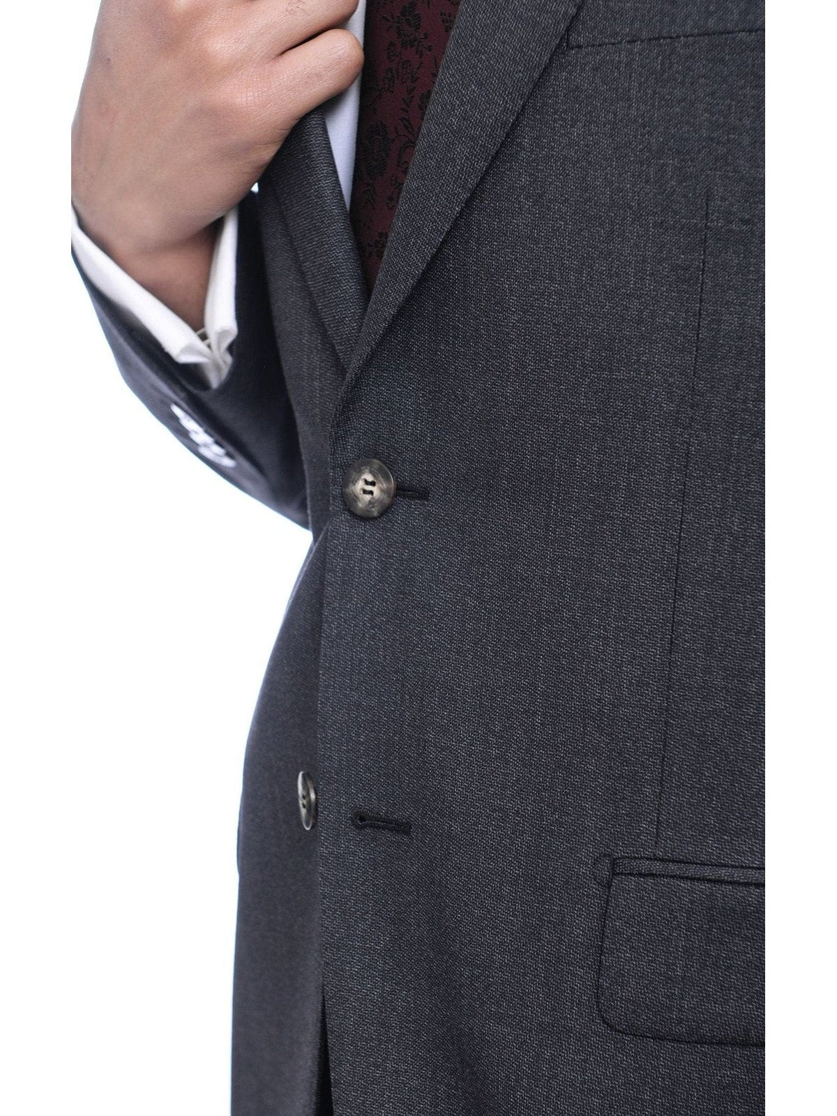 Napoli TWO PIECE SUITS Napoli Classic Fit Textured Charcoal Gray Two Button Half Canvassed Wool Suit