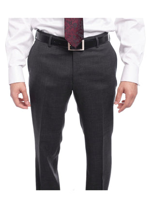 Napoli TWO PIECE SUITS Napoli Classic Fit Textured Charcoal Gray Two Button Half Canvassed Wool Suit