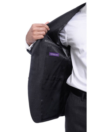Napoli TWO PIECE SUITS Napoli Classic Fit Textured Charcoal Gray Two Button Half Canvassed Wool Suit