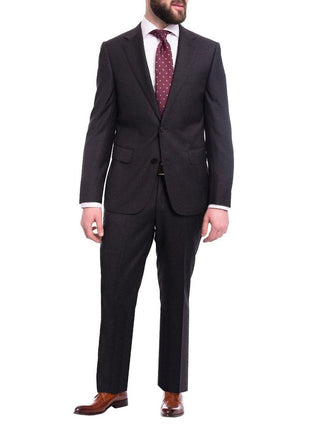 Napoli TWO PIECE SUITS Napoli Modern Fit Solid Charcoal Gray Half Canvassed Wool Cashmere Blend Suit