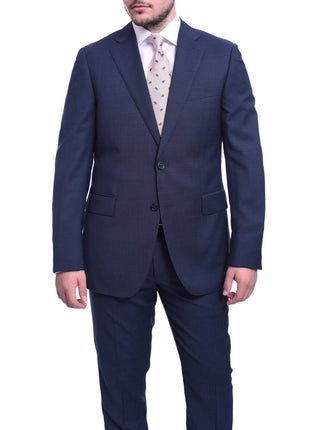 Napoli TWO PIECE SUITS Napoli Slim Fit Blue Textured Two Button Half Canvassed Wool Suit