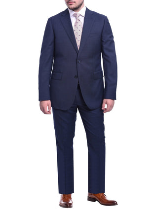 Napoli TWO PIECE SUITS Napoli Slim Fit Blue Textured Two Button Half Canvassed Wool Suit