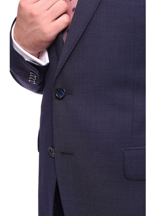 Napoli TWO PIECE SUITS Napoli Slim Fit Blue Textured Two Button Half Canvassed Wool Suit