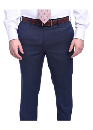 Napoli TWO PIECE SUITS Napoli Slim Fit Blue Textured Two Button Half Canvassed Wool Suit