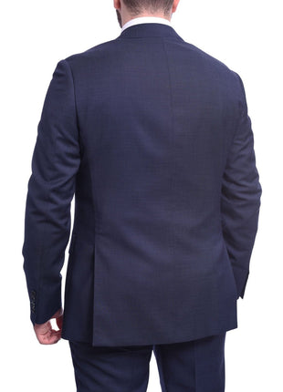 Napoli TWO PIECE SUITS Napoli Slim Fit Blue Textured Two Button Half Canvassed Wool Suit