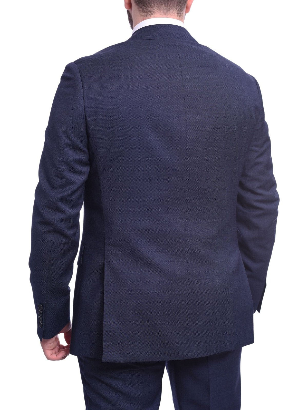 Napoli TWO PIECE SUITS Napoli Slim Fit Blue Textured Two Button Half Canvassed Wool Suit