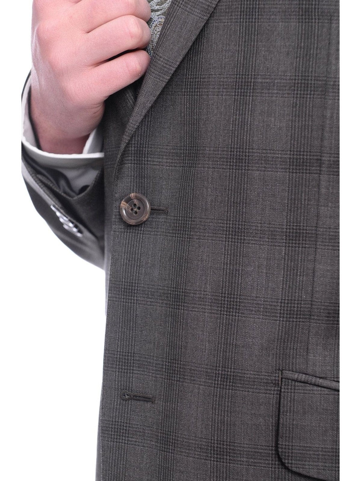 Napoli TWO PIECE SUITS Napoli Slim Fit Brown Glen Plaid Half Canvassed Reda Wool Suit Slanted Pockets