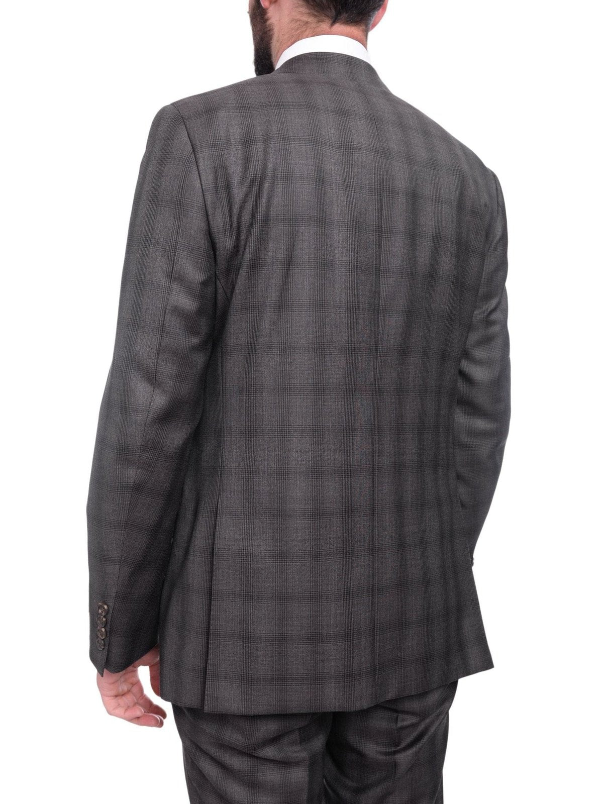 Napoli TWO PIECE SUITS Napoli Slim Fit Brown Glen Plaid Half Canvassed Reda Wool Suit Slanted Pockets