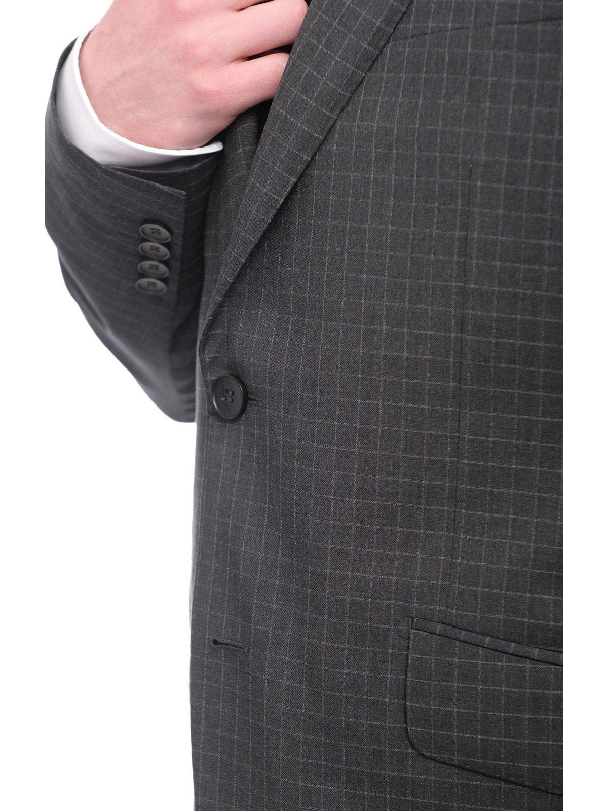 Napoli TWO PIECE SUITS Napoli Slim Fit Charcoal Gray Check Two Button Half Canvassed Tollegno Wool Suit