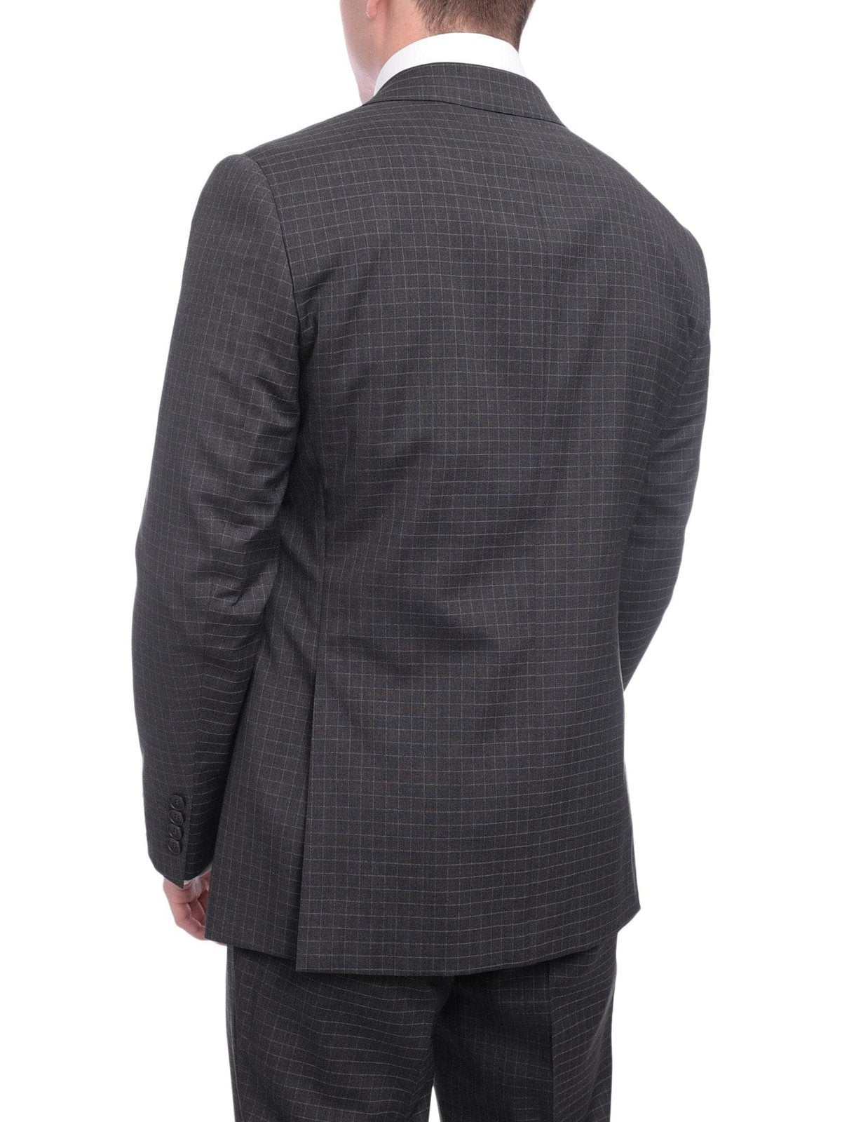 Napoli TWO PIECE SUITS Napoli Slim Fit Charcoal Gray Check Two Button Half Canvassed Tollegno Wool Suit