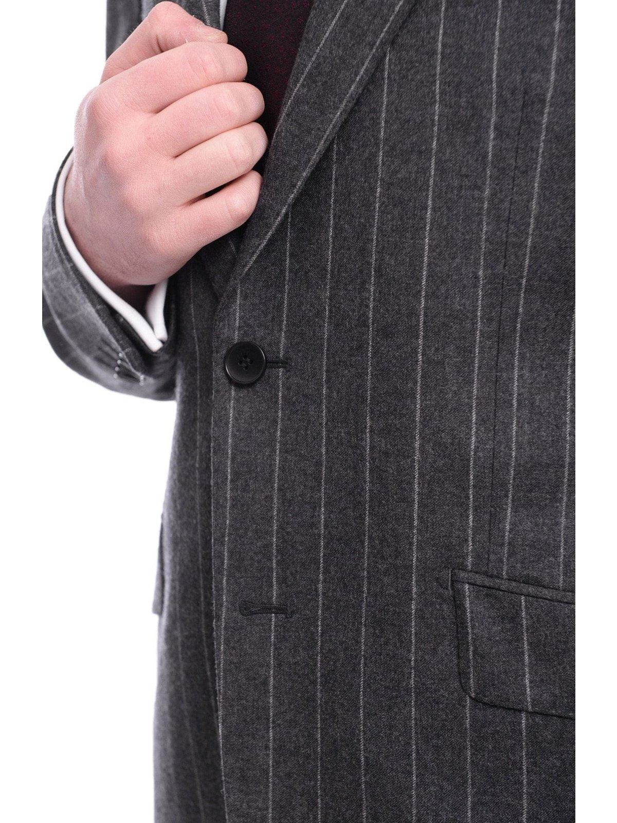 Napoli TWO PIECE SUITS Napoli Slim Fit Charcoal Gray Pinstriped Two Button Half Canvassed Wool Suit