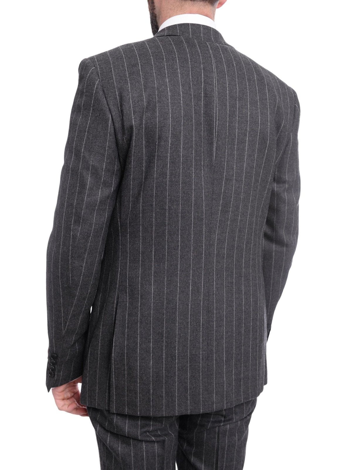 Napoli TWO PIECE SUITS Napoli Slim Fit Charcoal Gray Pinstriped Two Button Half Canvassed Wool Suit