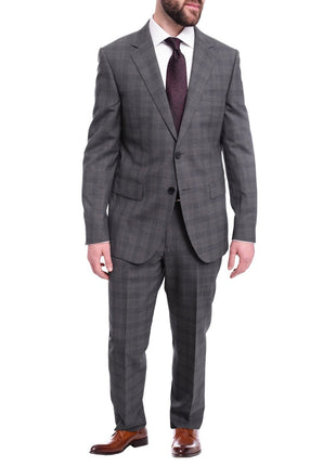 Napoli TWO PIECE SUITS Napoli Slim Fit Gray & Blue Plaid Two Button Half Canvassed Wool Suit