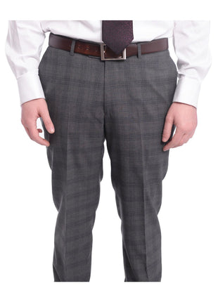 Napoli TWO PIECE SUITS Napoli Slim Fit Gray & Blue Plaid Two Button Half Canvassed Wool Suit