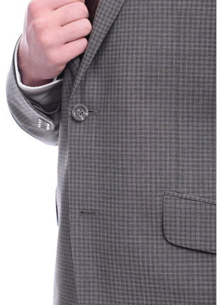 Napoli TWO PIECE SUITS Napoli Slim Fit Gray Check Half Canvassed Marzotto Wool Suit Slanted Pockets