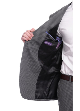 Napoli TWO PIECE SUITS Napoli Slim Fit Gray Check Half Canvassed Marzotto Wool Suit Slanted Pockets