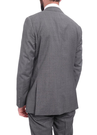 Napoli TWO PIECE SUITS Napoli Slim Fit Gray Check Half Canvassed Marzotto Wool Suit Slanted Pockets