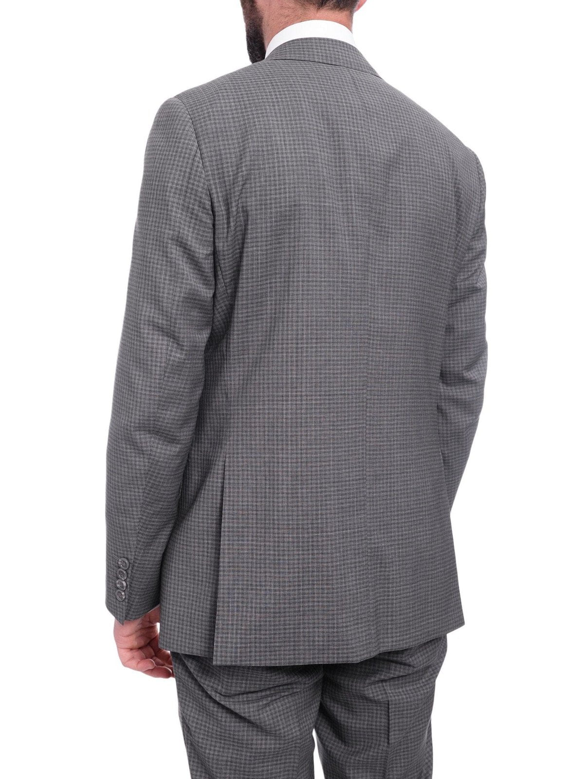 Napoli TWO PIECE SUITS Napoli Slim Fit Gray Check Half Canvassed Marzotto Wool Suit Slanted Pockets