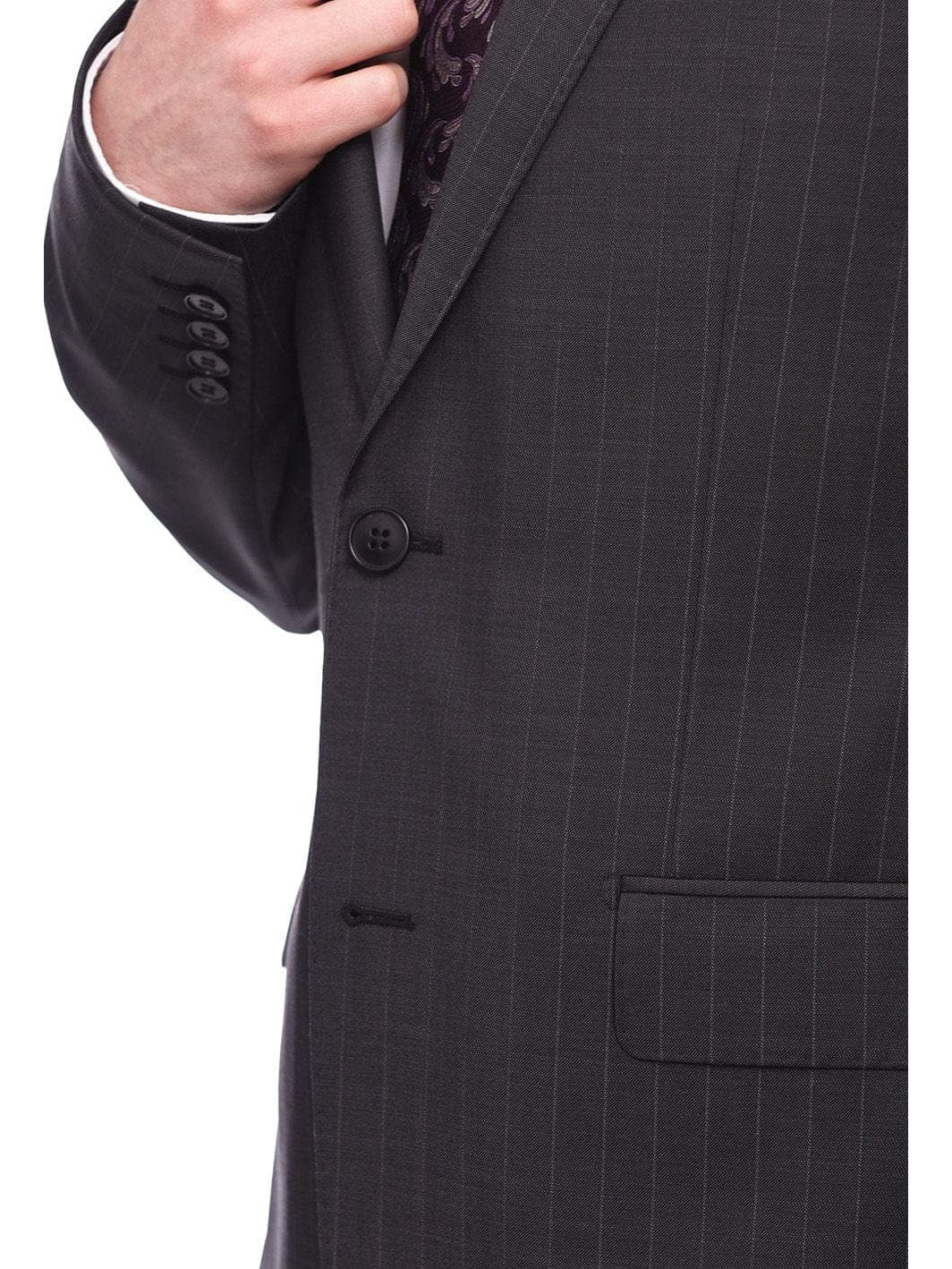 Napoli TWO PIECE SUITS Napoli Slim Fit Gray Pinstripe Half Canvassed Super 150s Marzotto Wool Suit