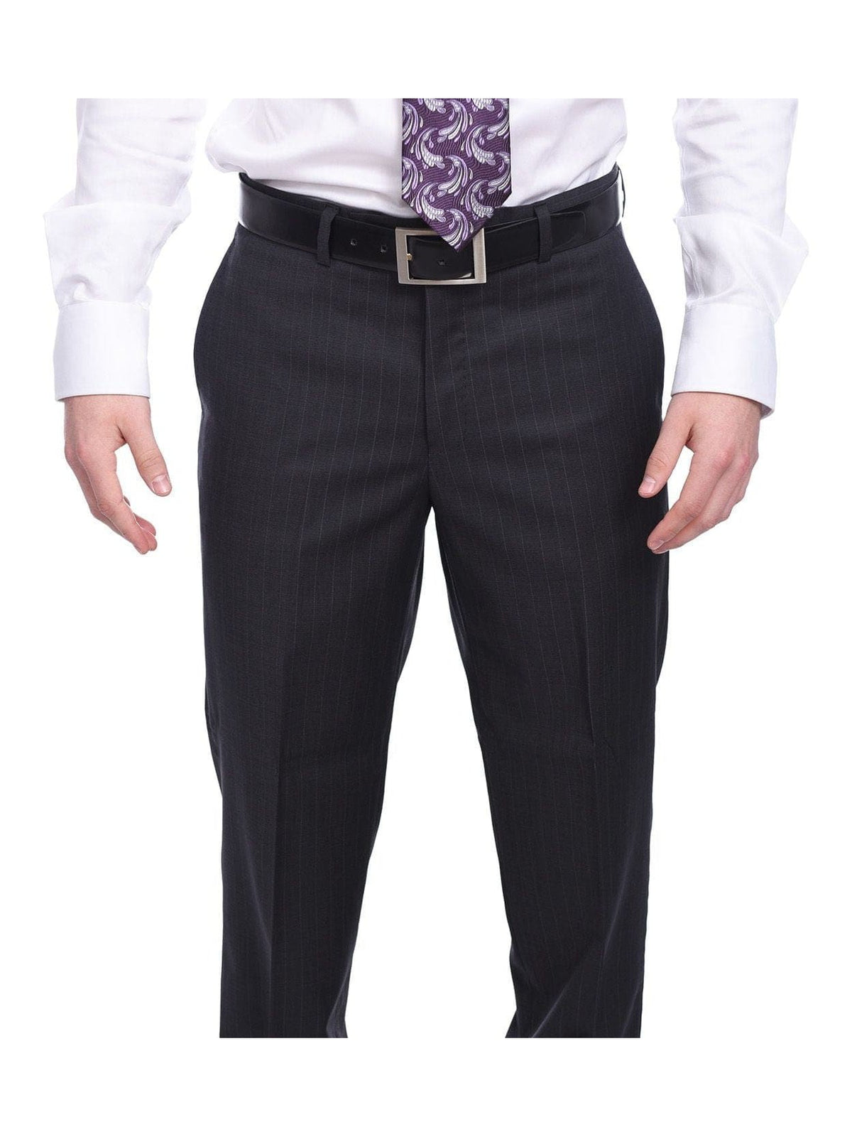 Napoli TWO PIECE SUITS Napoli Slim Fit Gray Pinstripe Half Canvassed Super 150s Marzotto Wool Suit