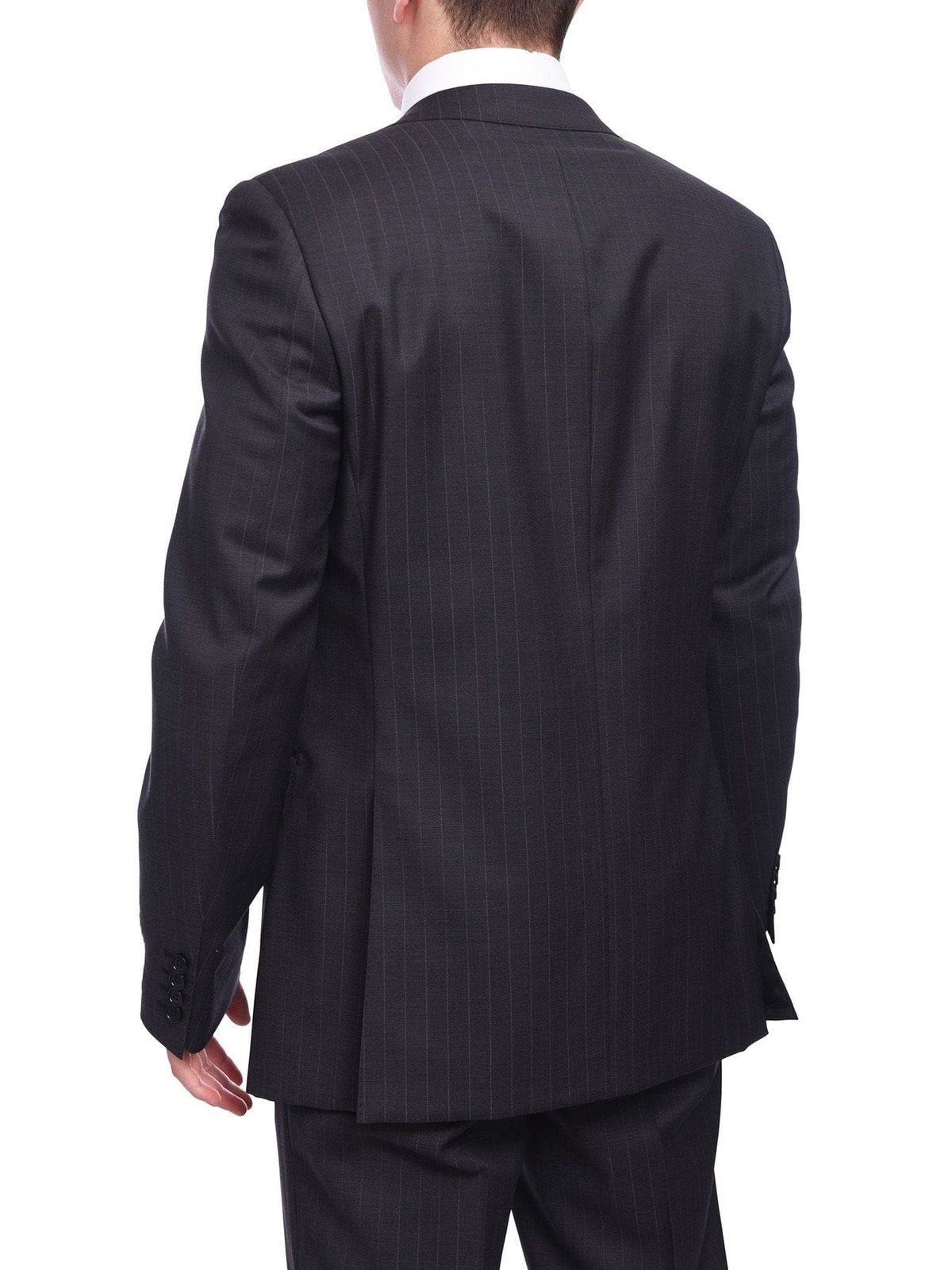 Napoli TWO PIECE SUITS Napoli Slim Fit Gray Pinstripe Half Canvassed Super 150s Marzotto Wool Suit