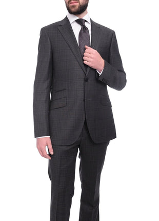 Napoli TWO PIECE SUITS Napoli Slim Fit Gray & Purple Plaid Half Canvassed Super 150's Wool Suit