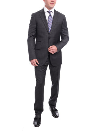 Napoli TWO PIECE SUITS Napoli Slim Fit Gray & Purple Plaid Half Canvassed Super 150's Wool Suit
