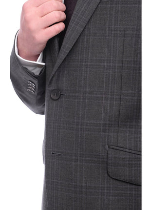 Napoli TWO PIECE SUITS Napoli Slim Fit Gray & Purple Plaid Half Canvassed Super 150's Wool Suit