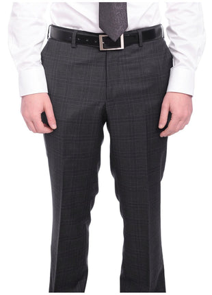 Napoli TWO PIECE SUITS Napoli Slim Fit Gray & Purple Plaid Half Canvassed Super 150's Wool Suit