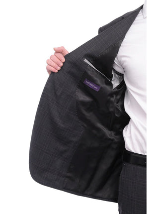Napoli TWO PIECE SUITS Napoli Slim Fit Gray & Purple Plaid Half Canvassed Super 150's Wool Suit