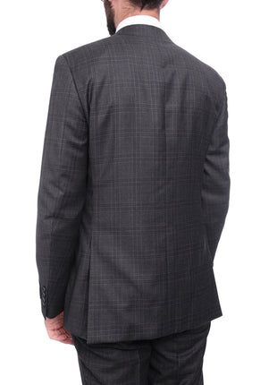 Napoli TWO PIECE SUITS Napoli Slim Fit Gray & Purple Plaid Half Canvassed Super 150's Wool Suit