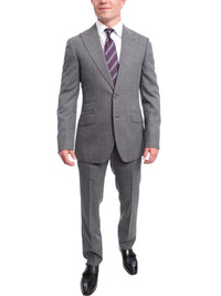 Thumbnail for Napoli TWO PIECE SUITS Napoli Slim Fit Gray Stepweave Half Canvassed Wool Suit With Peak Lapels