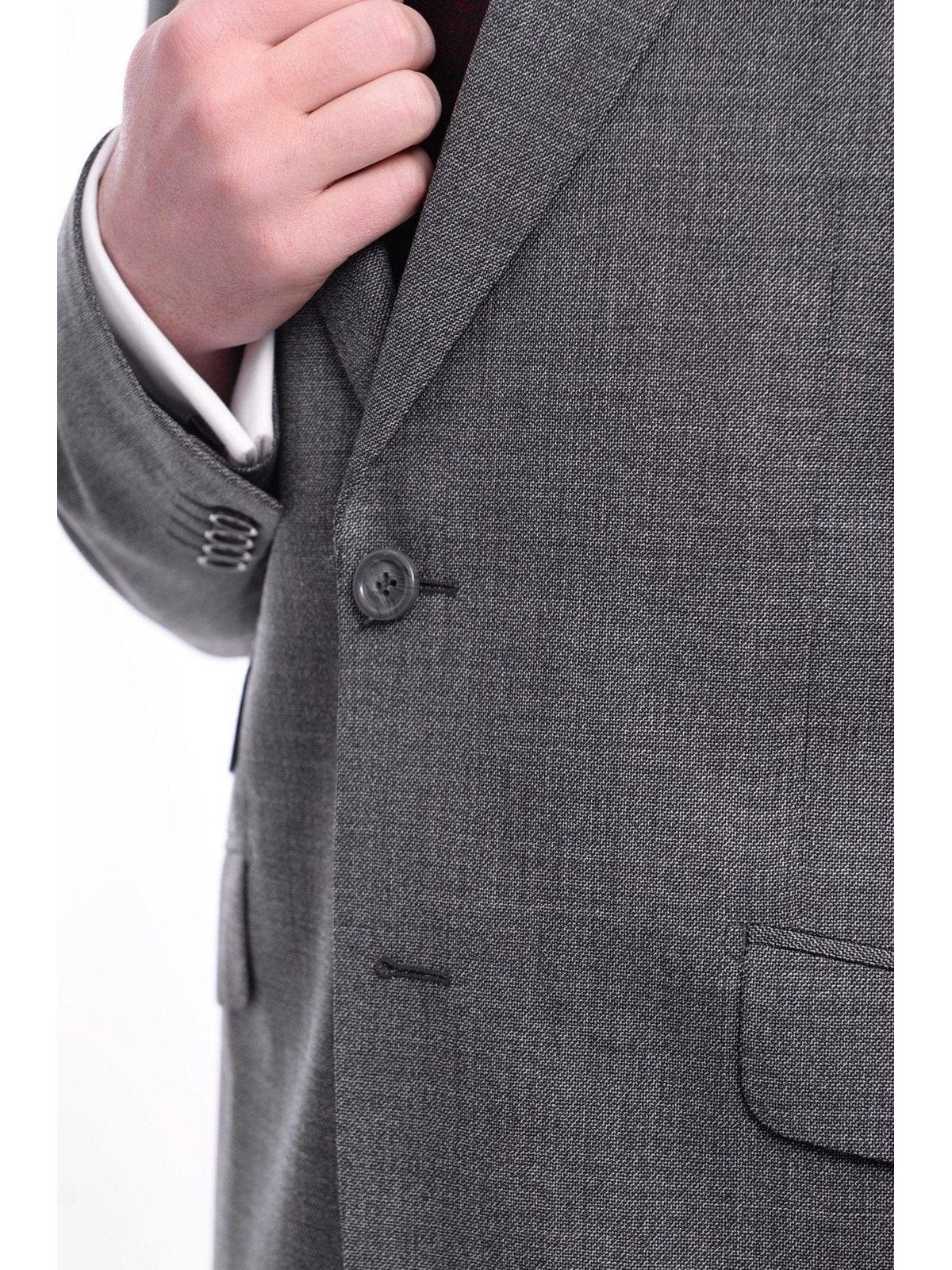 Napoli TWO PIECE SUITS Napoli Slim Fit Gray Stepweave Half Canvassed Wool Suit With Peak Lapels