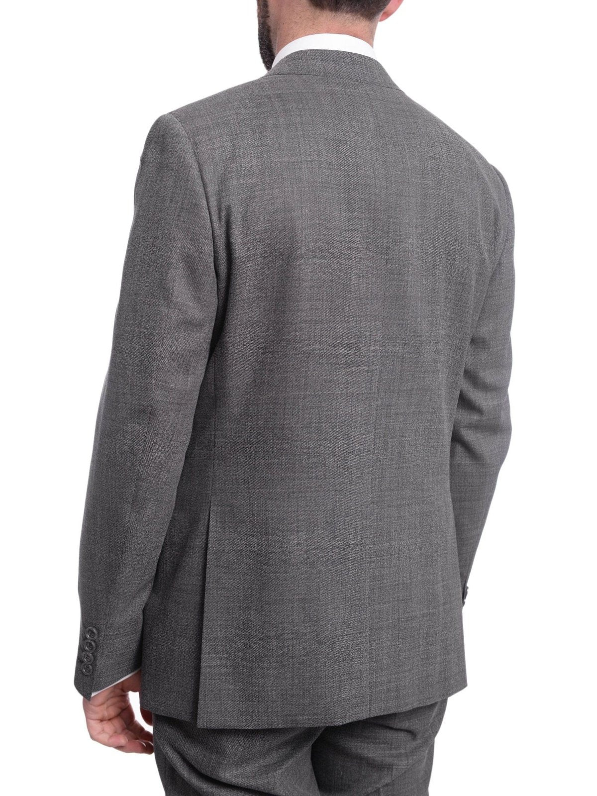 Napoli TWO PIECE SUITS Napoli Slim Fit Gray Stepweave Half Canvassed Wool Suit With Peak Lapels